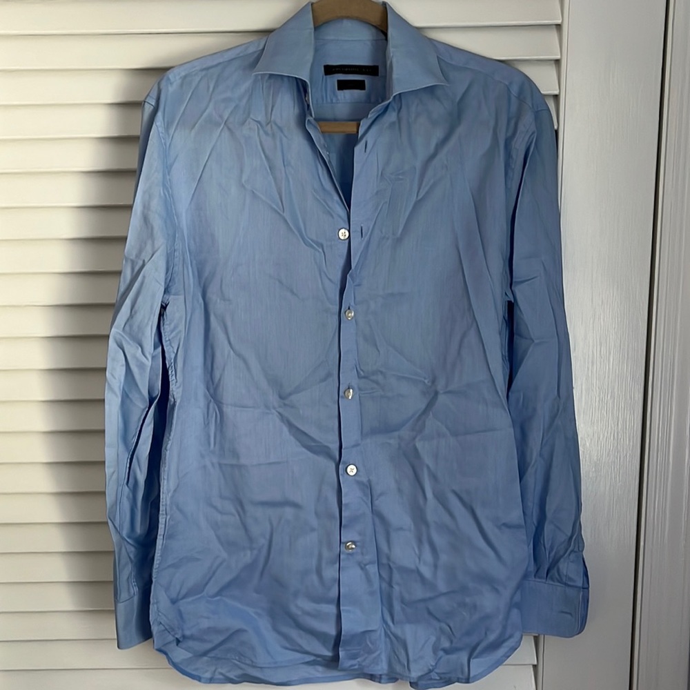 John Varvatos Star U.S.A. slim fit blue stretch cotton dress shirt sz 15 32/33